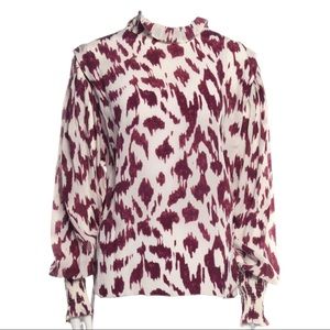 Isabel Marant Etoile Tussar Silk Ruffle Neck Smocked Sleeve Blouse